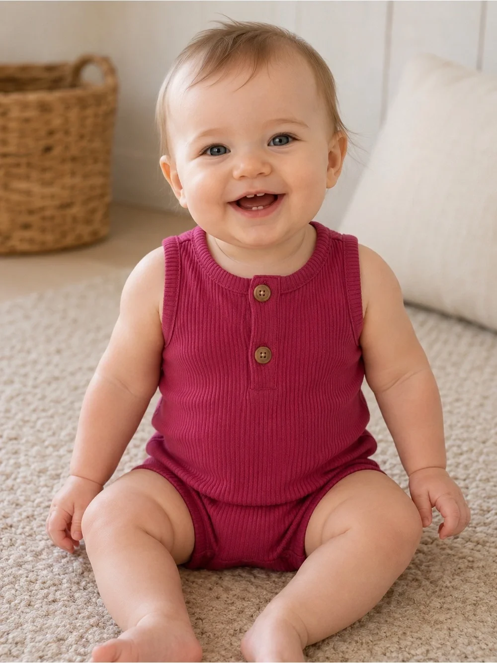Old Navy Sleeveless Ribbed Romper in Rose Red with Button Placket